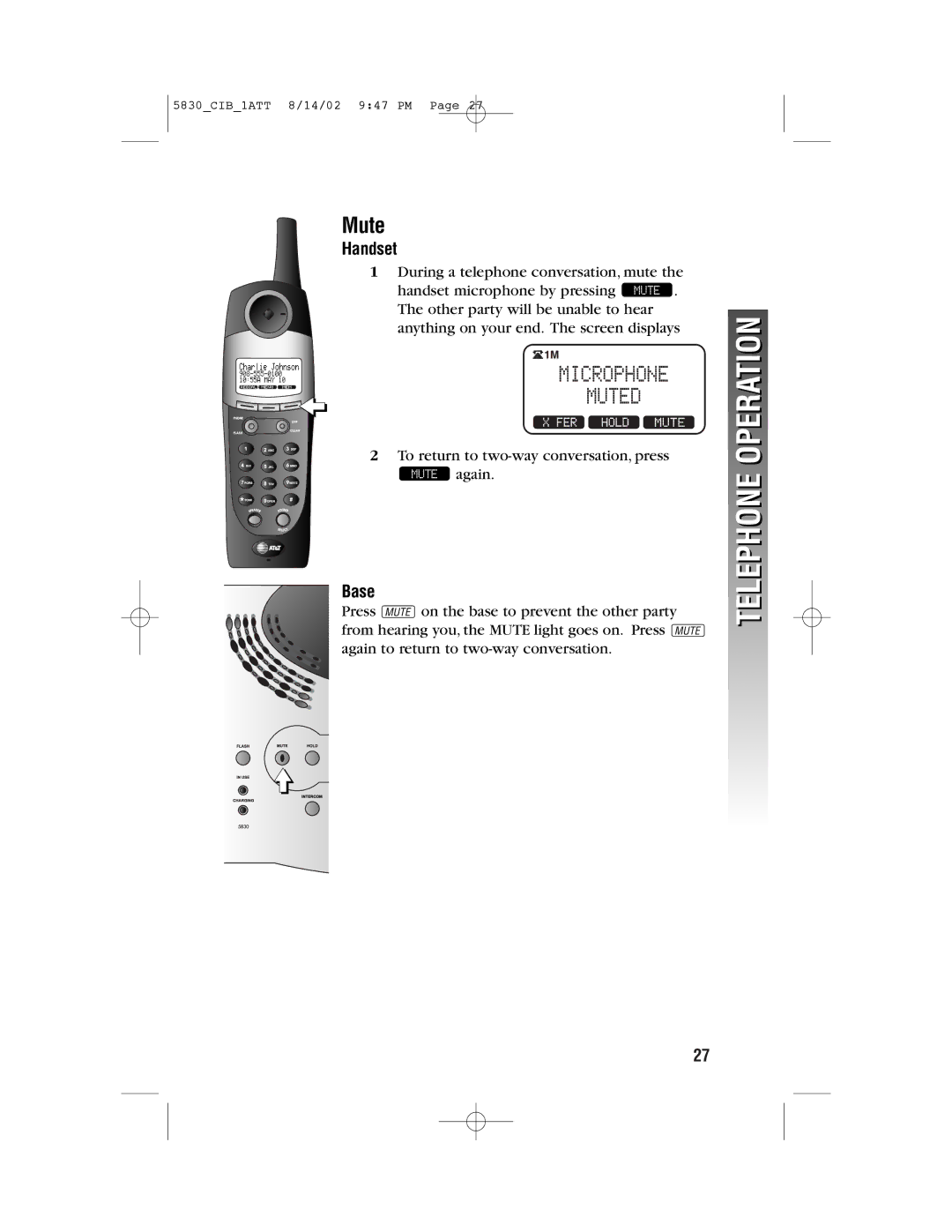 GN Netcom 5830 user manual Operation, Mute 