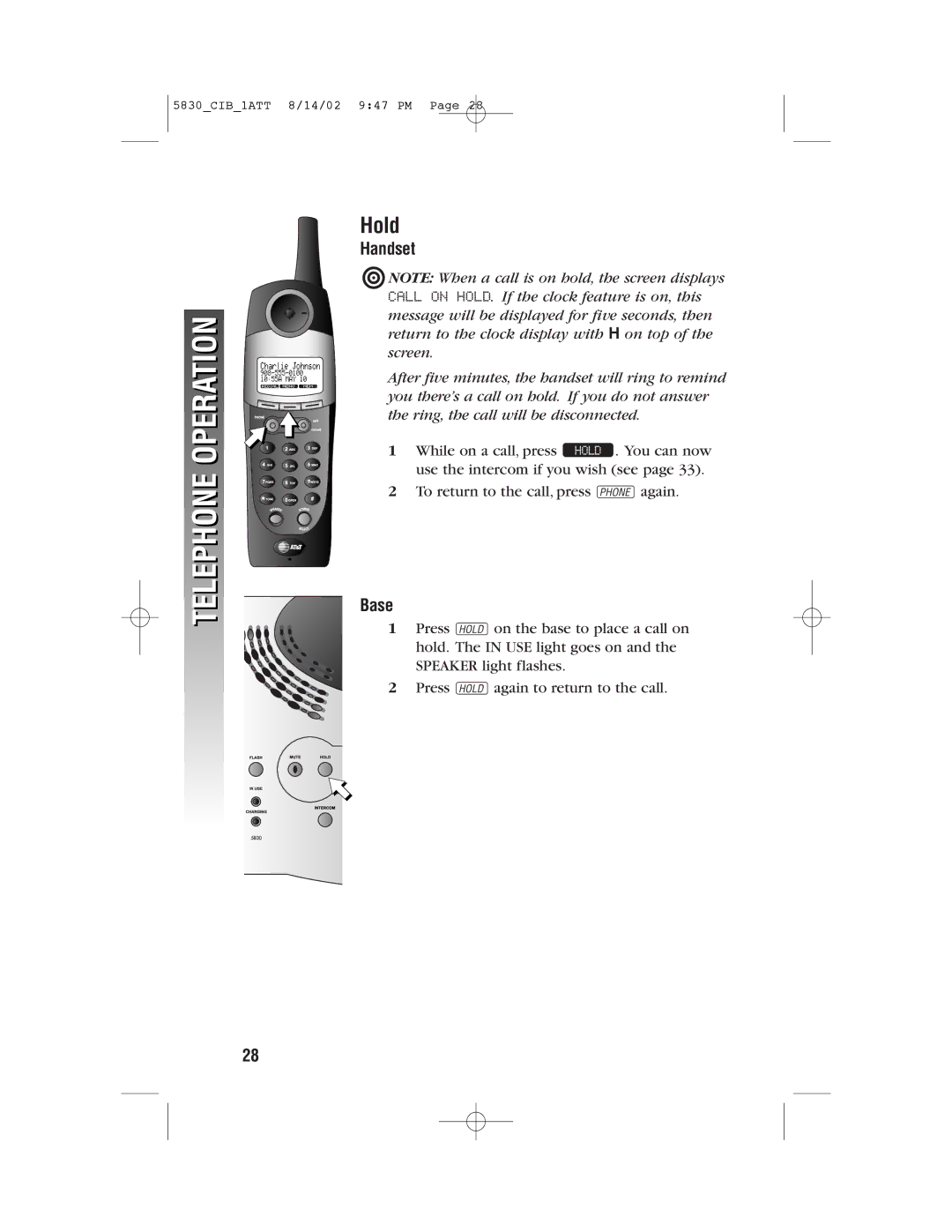 GN Netcom 5830 user manual Telephone Operation, Hold 