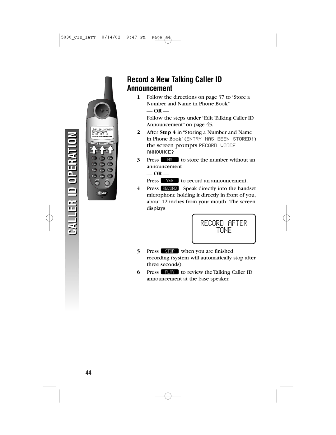 GN Netcom 5830 user manual Record a New Talking Caller ID Announcement 