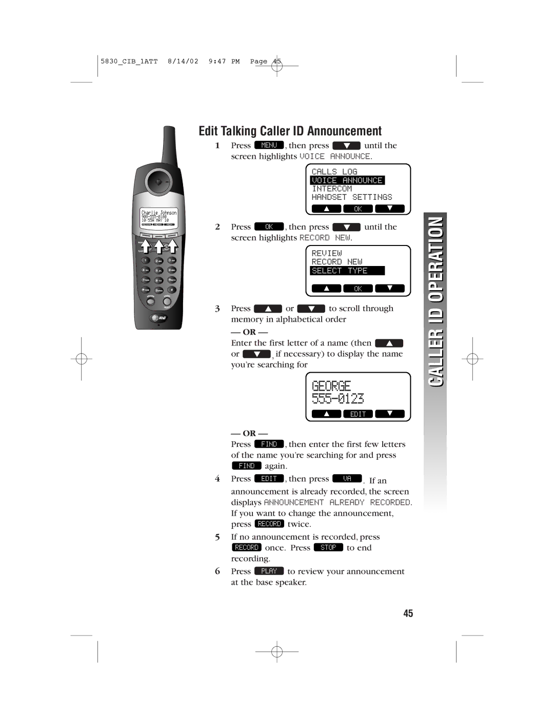 GN Netcom 5830 user manual Edit Talking Caller ID Announcement 