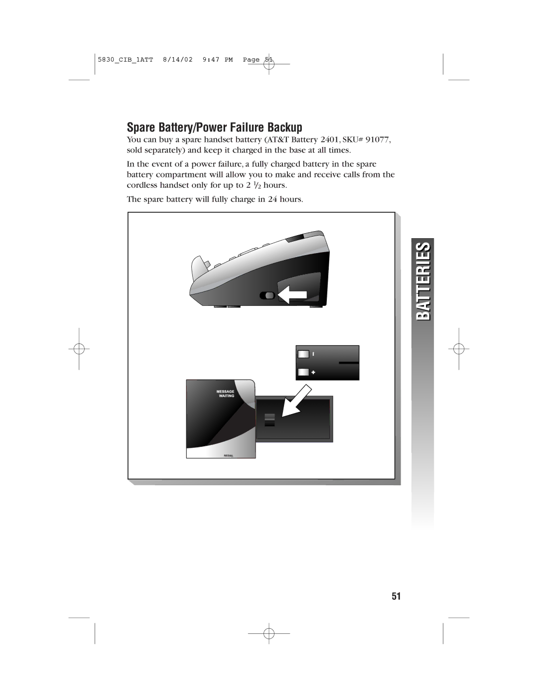 GN Netcom 5830 user manual Spare Battery/Power Failure Backup 