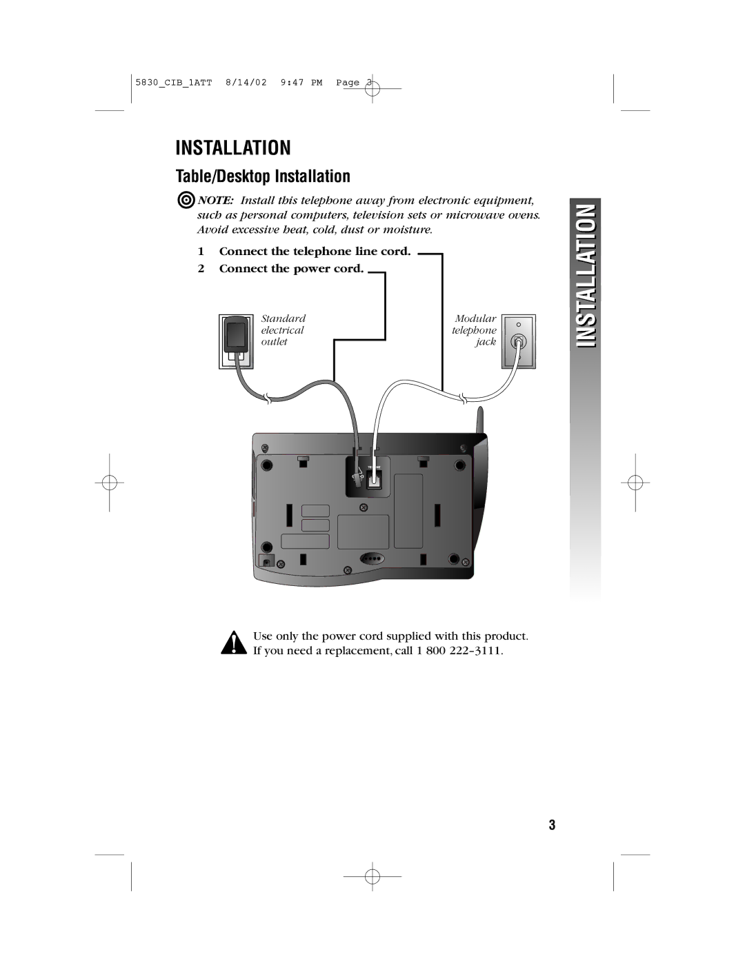 GN Netcom 5830 user manual Table/Desktop Installation 