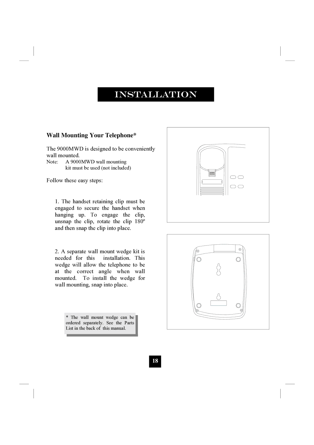 GN Netcom 9000MWD manual Wall Mounting Your Telephone 