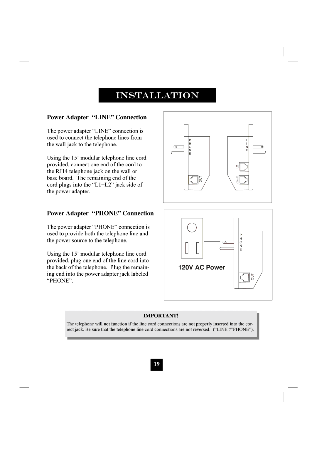 GN Netcom 9000MWD manual Power Adapter Line Connection, Power Adapter Phone Connection 