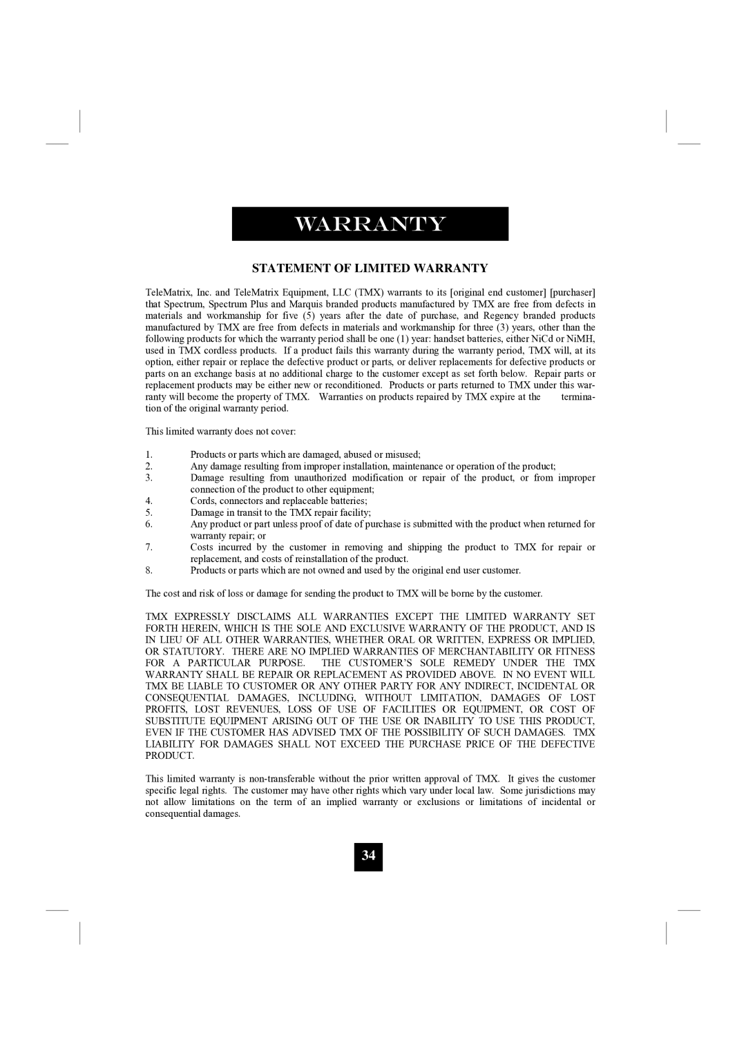 GN Netcom 9000MWD manual Statement of Limited Warranty 