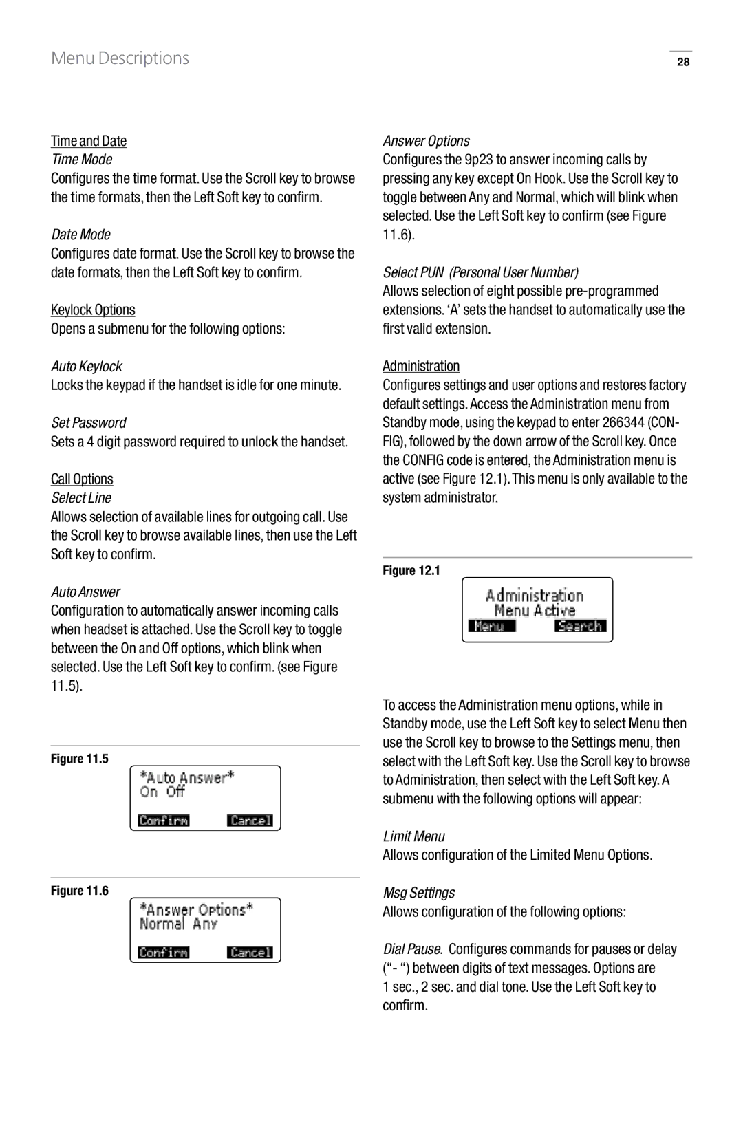 GN Netcom 9p23 Time Mode, Date Mode, Auto Keylock, Set Password, Select Line, Auto Answer, Answer Options, Limit Menu 