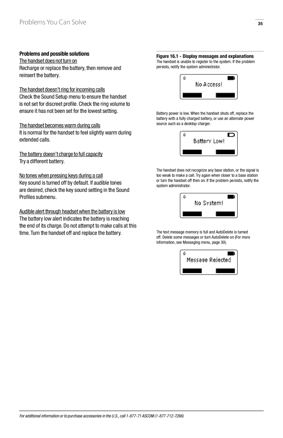 GN Netcom 9p23 manual Problems You Can Solve, Display messages and explanations 