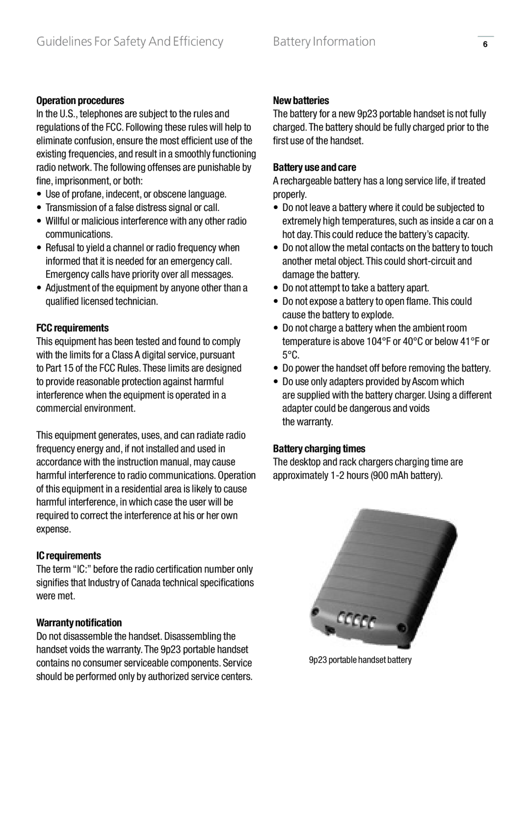 GN Netcom 9p23 manual Guidelines For Safety And Efficiency Battery Information, Operation procedures, New batteries 