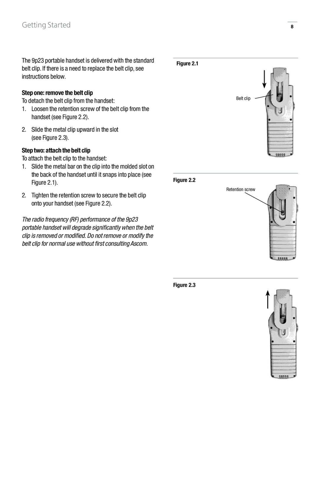 GN Netcom 9p23 manual Belt clip Retention screw 