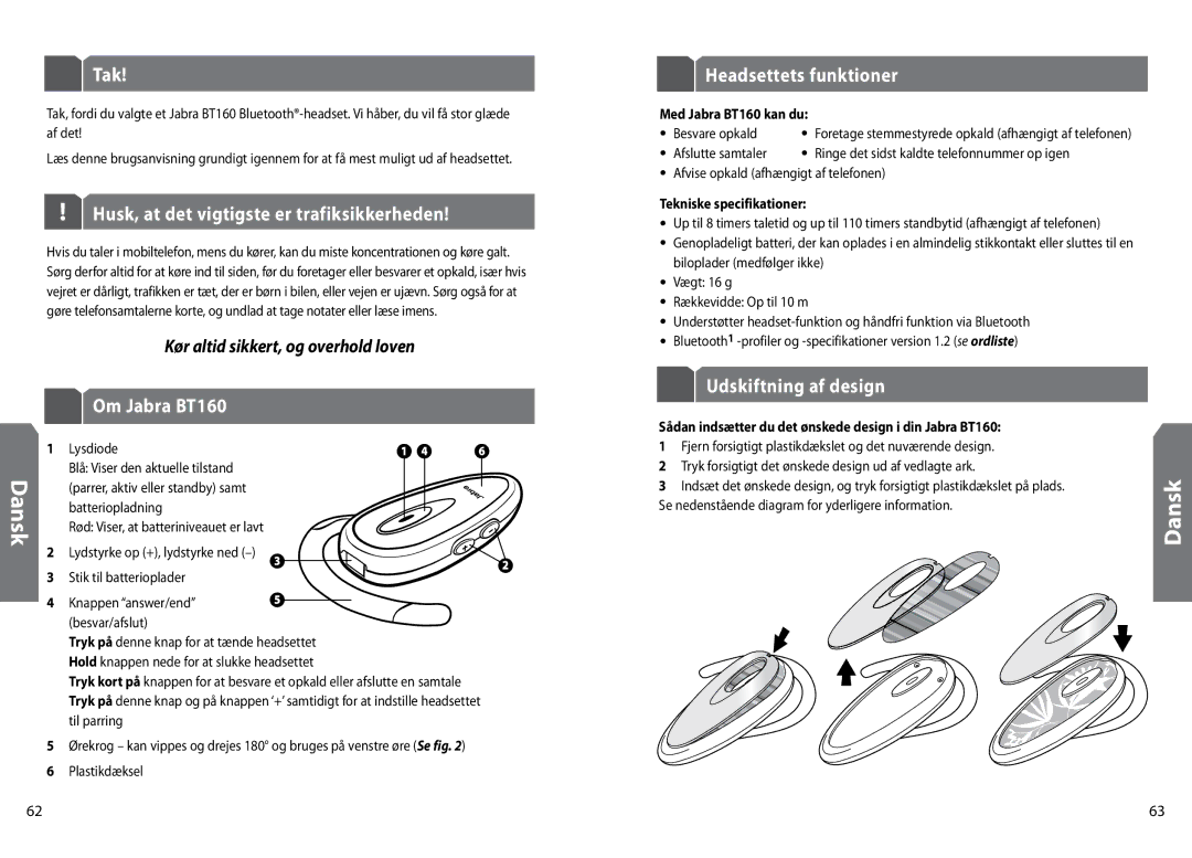 GN Netcom BT160 user manual Dansk 