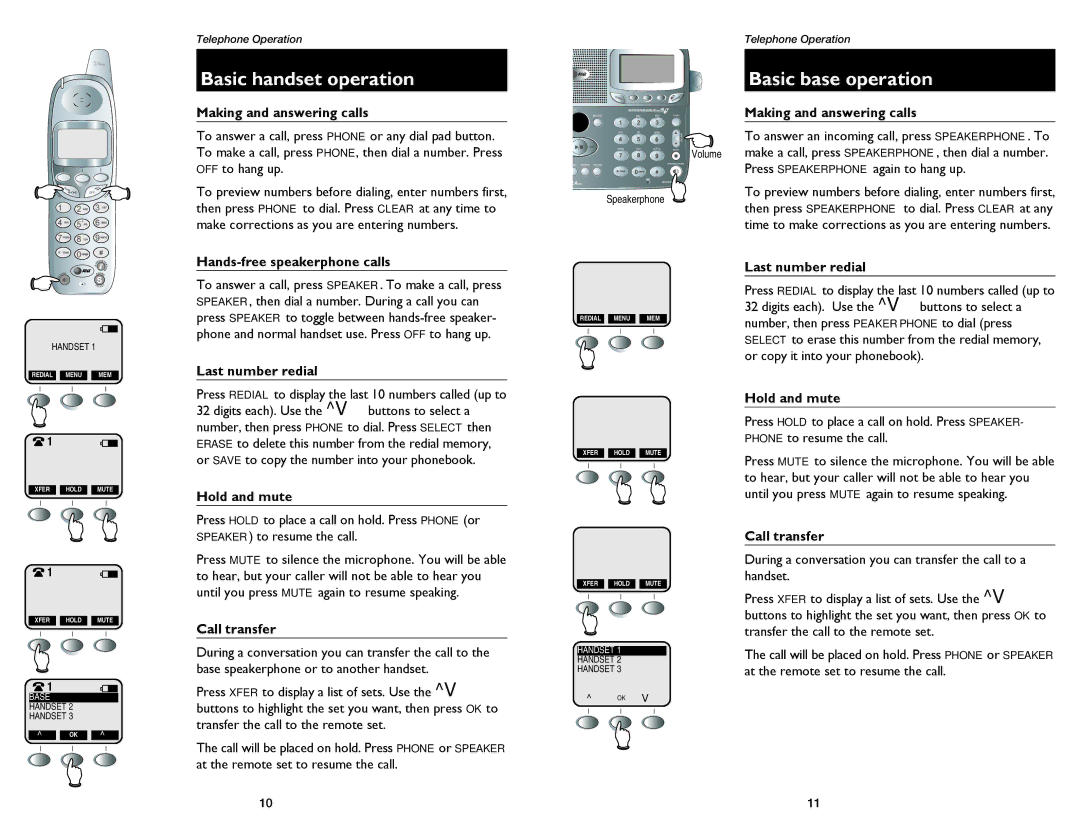 GN Netcom E2555 user manual Basic handset operation, Basic base operation 