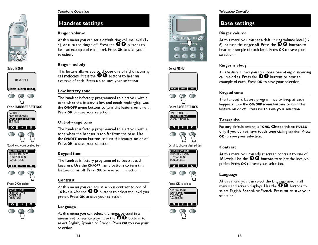 GN Netcom E2555 user manual Handset settings, Base settings 