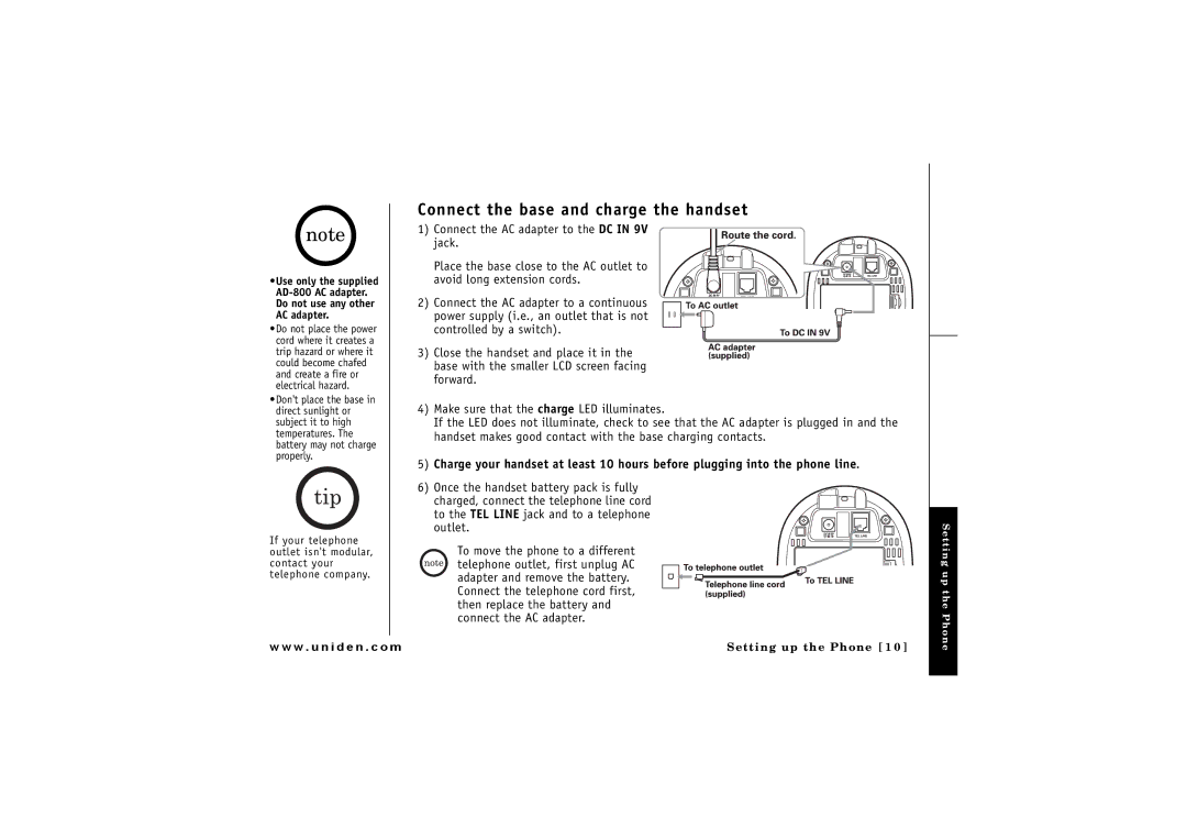 GN Netcom ELT 560 owner manual Connect the base and charge the handset 