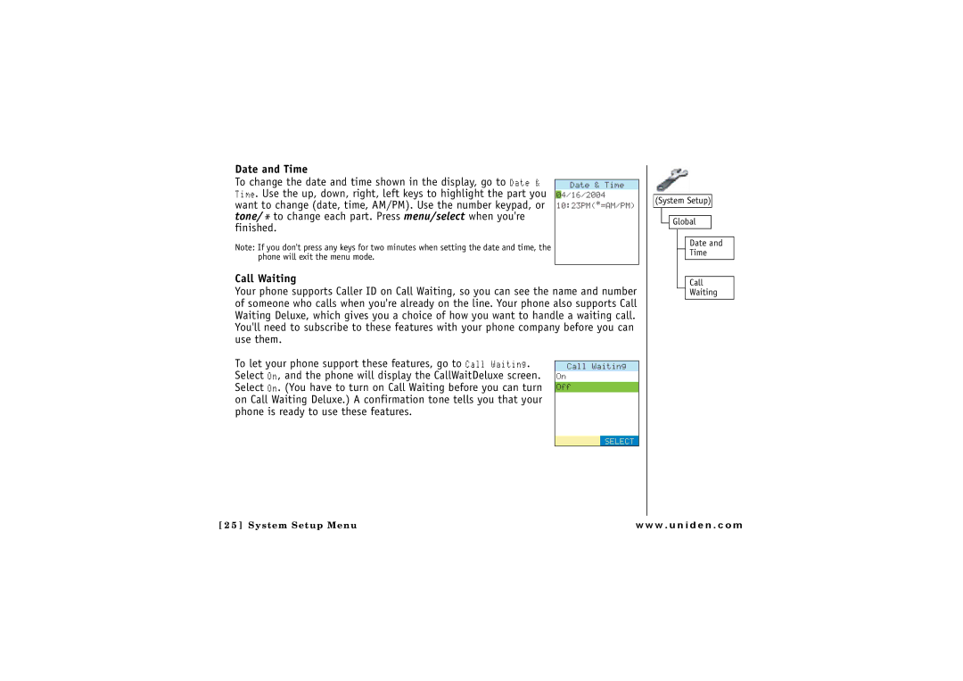 GN Netcom ELT 560 owner manual Date and Time, Call Waiting 