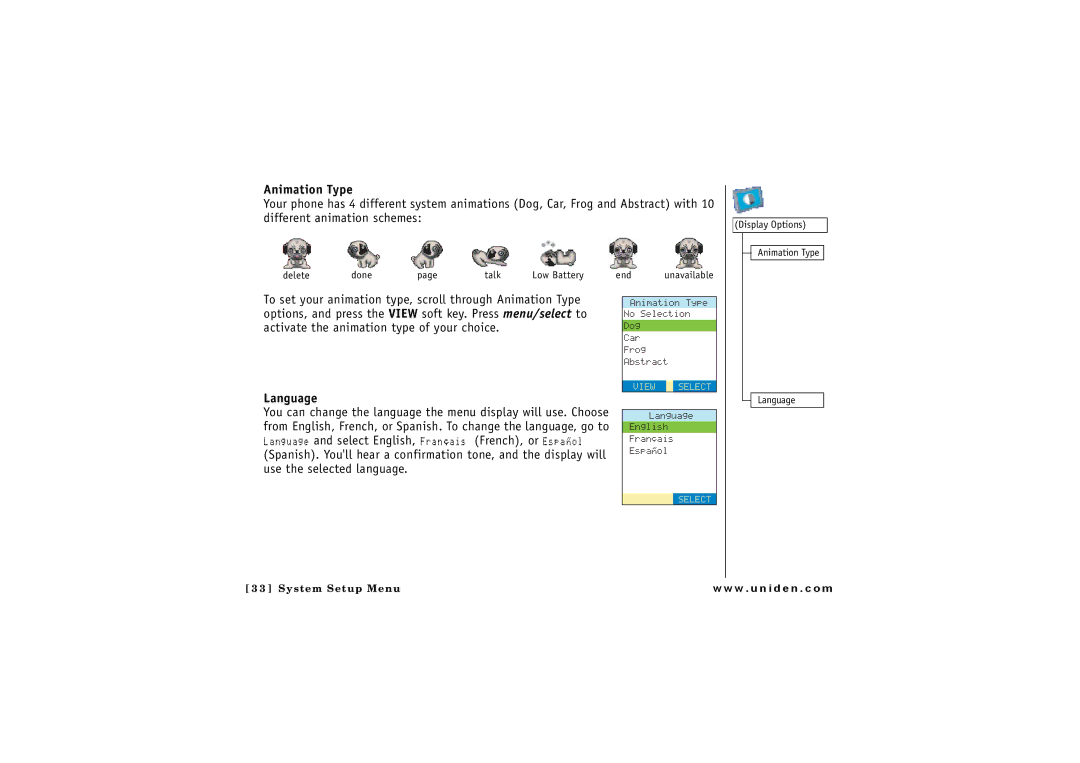 GN Netcom ELT 560 owner manual Animation Type, Language 