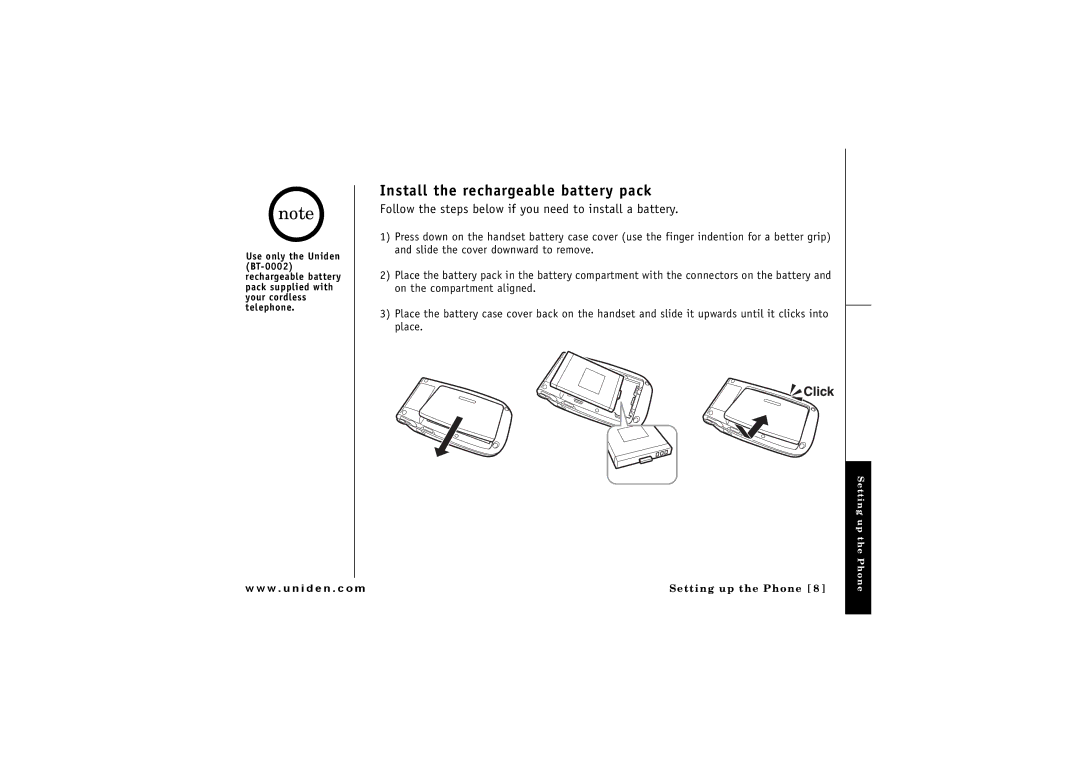 GN Netcom ELT 560 owner manual Install the rechargeable battery pack 