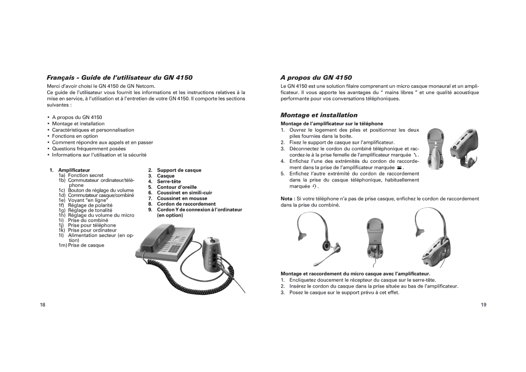 GN Netcom GN 4150 manual Français Guide de l’utilisateur du GN, Propos du GN, Montage et installation 