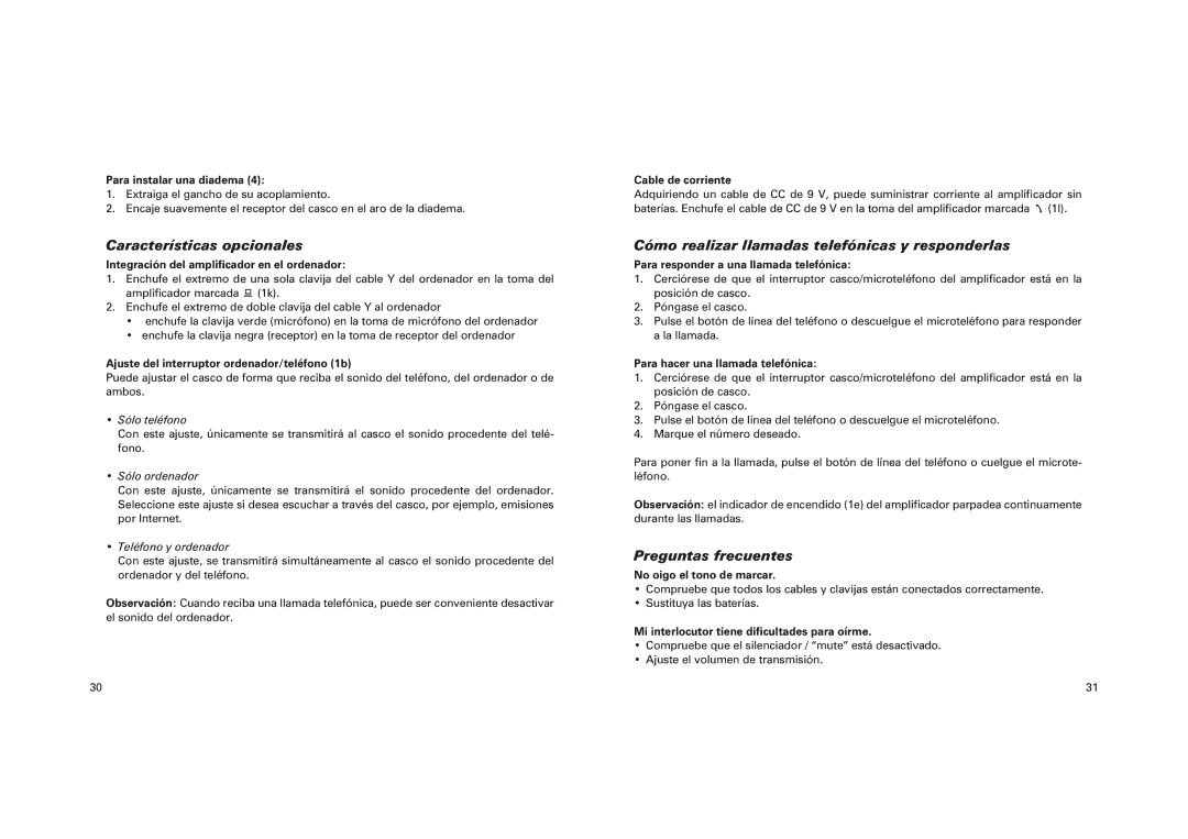 GN Netcom GN 4150 Características opcionales, Cómo realizar llamadas telefónicas y responderlas, Preguntas frecuentes 