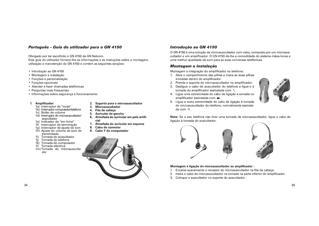 GN Netcom GN 4150 manual Português Guia do utilizador para o GN, Introdução ao GN, Montagem e instalação 