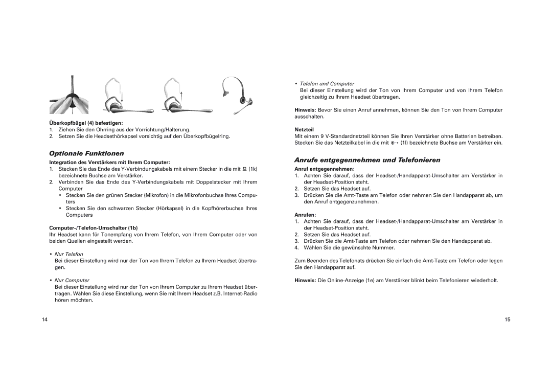 GN Netcom GN 4150 manual Optionale Funktionen, Anrufe entgegennehmen und Telefonieren 