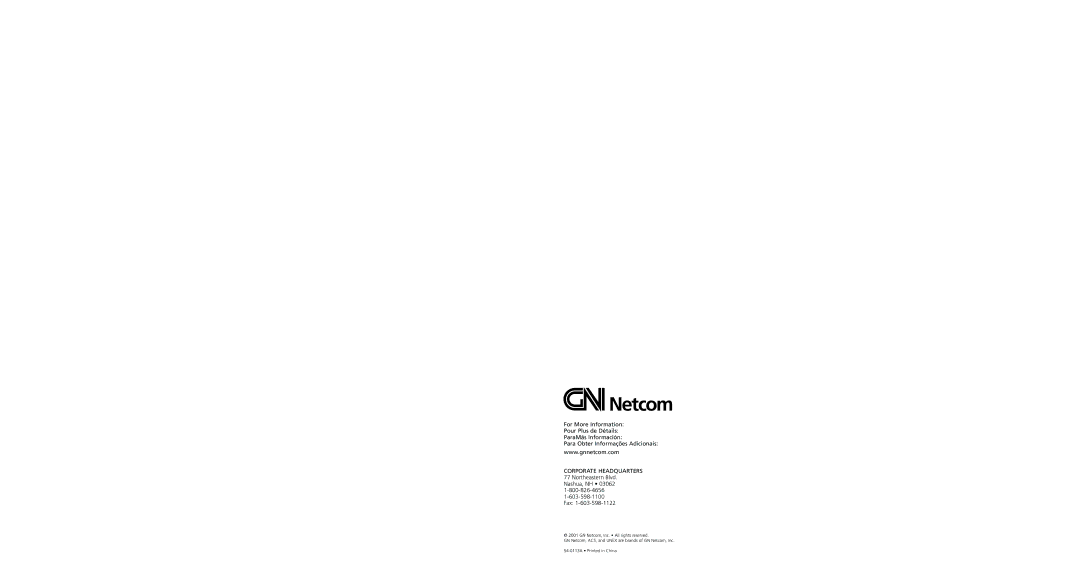 GN Netcom GN 8000-MPA, GN 8010-MPA, GN 8020-MPA manual Corporate Headquarters 