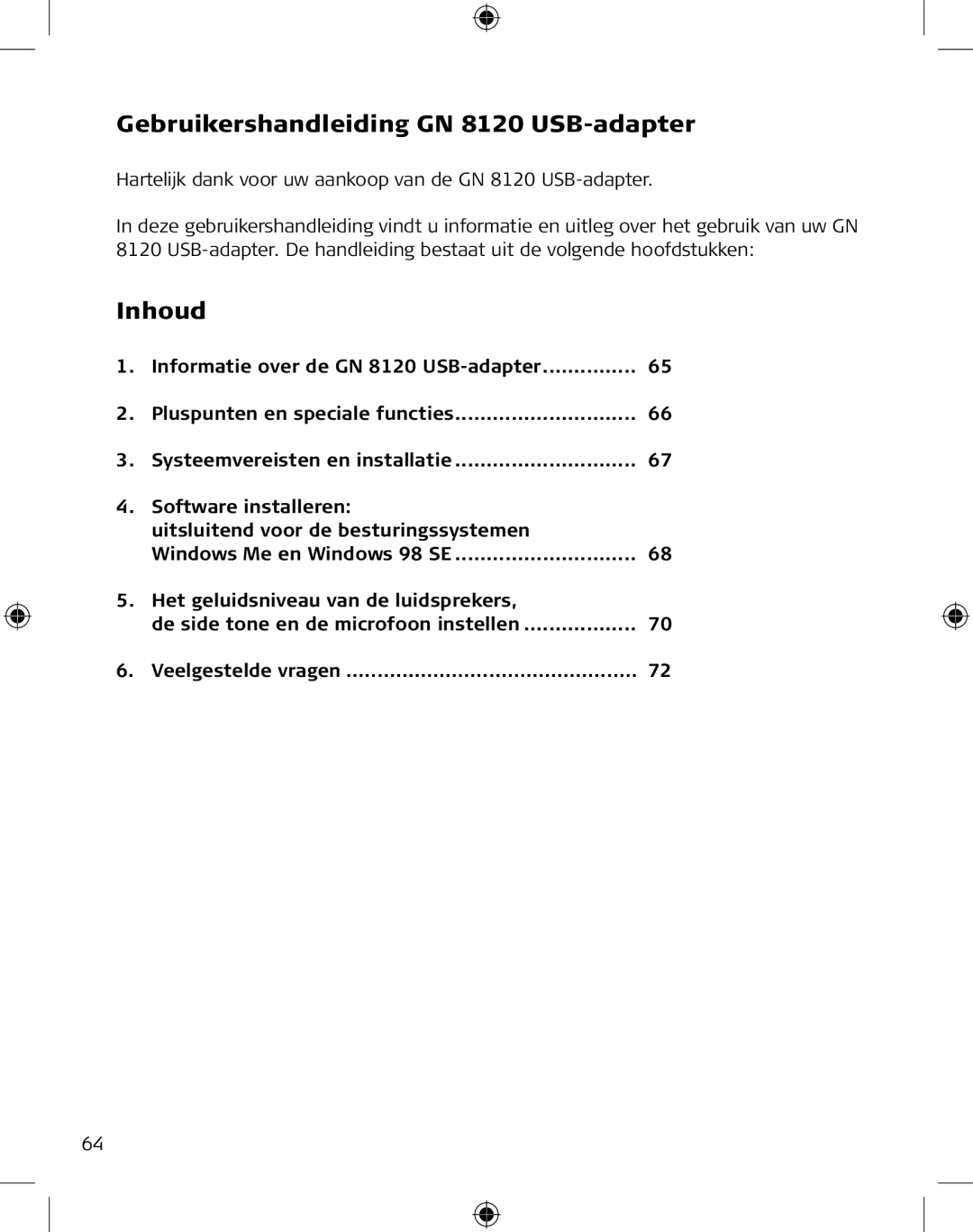 GN Netcom manual Gebruikershandleiding GN 8120 USB-adapter, Inhoud 