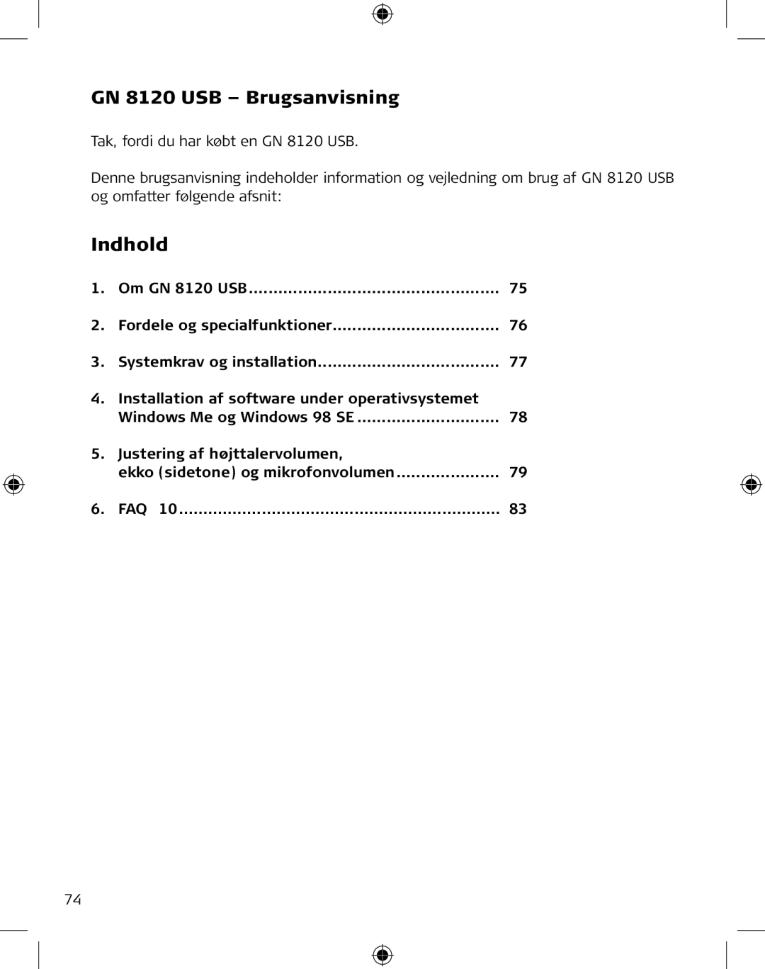 GN Netcom manual GN 8120 USB Brugsanvisning, Indhold 