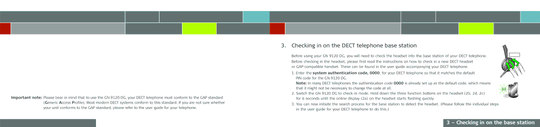 GN Netcom GN 9120 DG manual Checking in on the Dect telephone base station, Checking in on the base station 