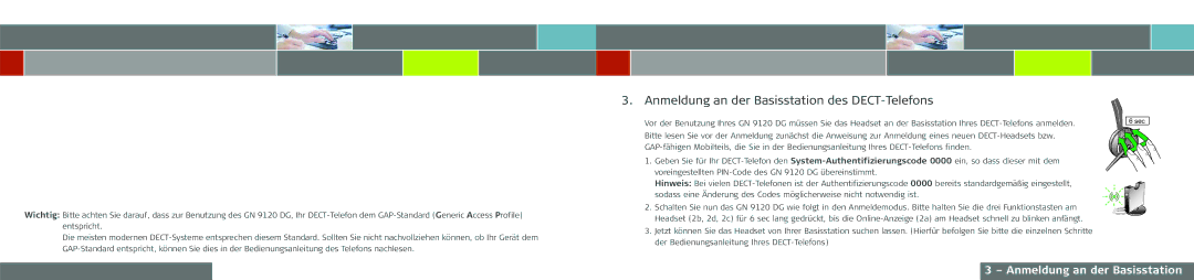 GN Netcom GN 9120 DG manual Anmeldung an der Basisstation des DECT-Telefons 