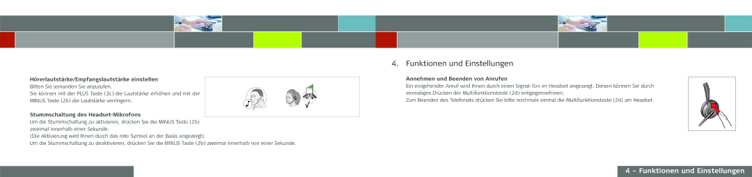 GN Netcom GN 9120 DG manual Funktionen und Einstellungen, Hörerlautstärke/Empfangslautstärke einstellen 