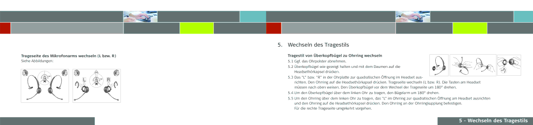 GN Netcom GN 9120 DG manual Wechseln des Tragestils, Trageseite des Mikrofonarms wechseln L bzw. R 