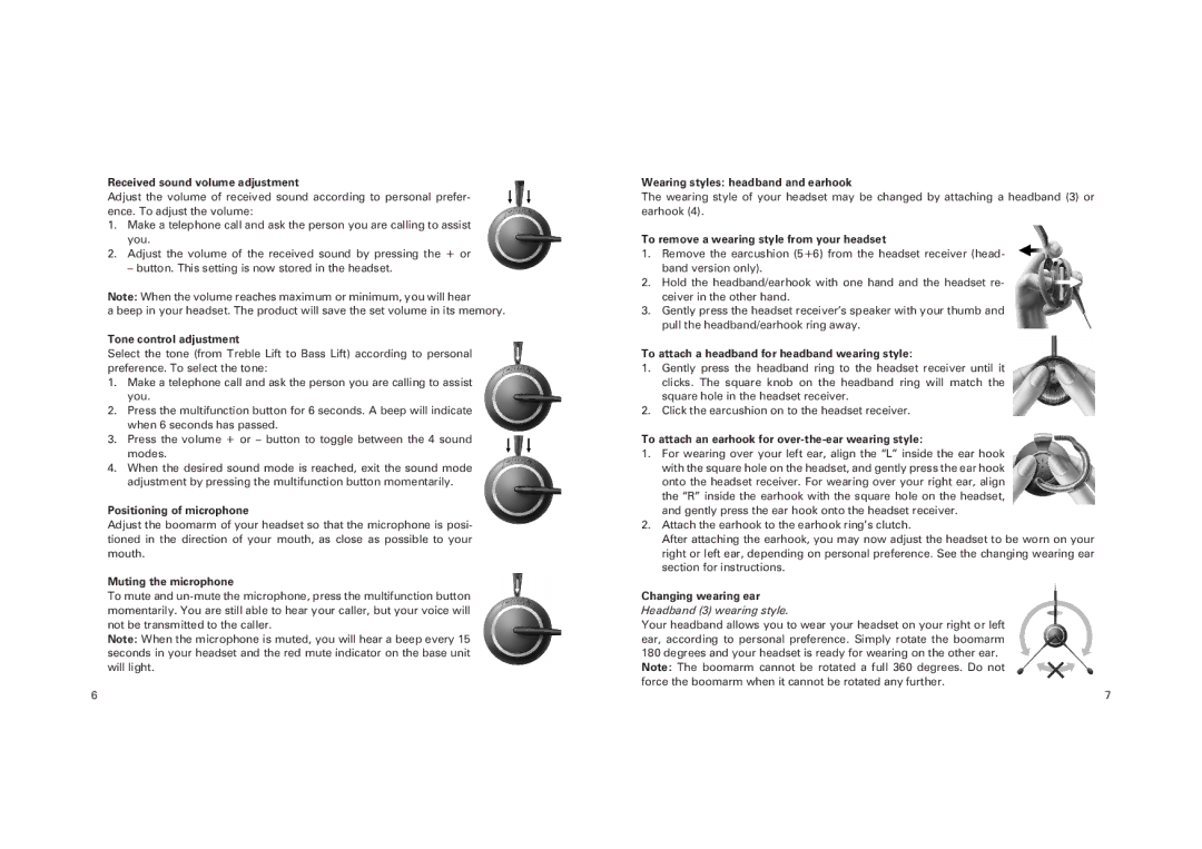 GN Netcom GN 9120 manual Received sound volume adjustment, Tone control adjustment, Positioning of microphone 