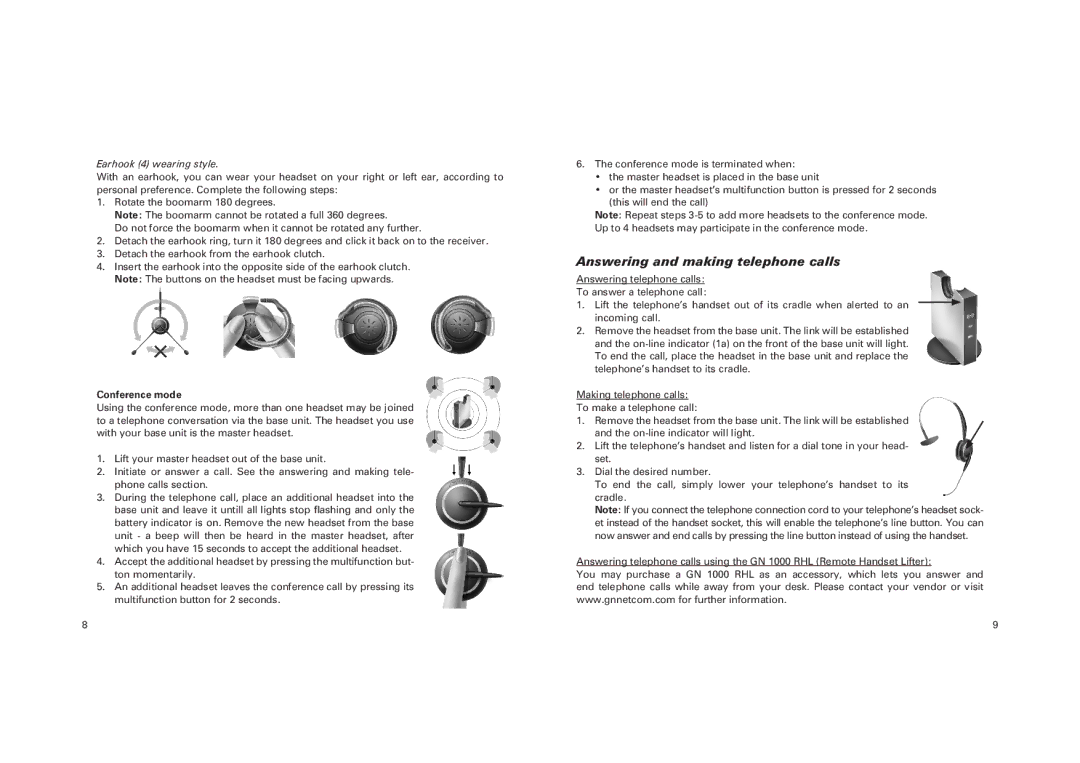 GN Netcom GN 9120 manual Answering and making telephone calls, Conference mode 