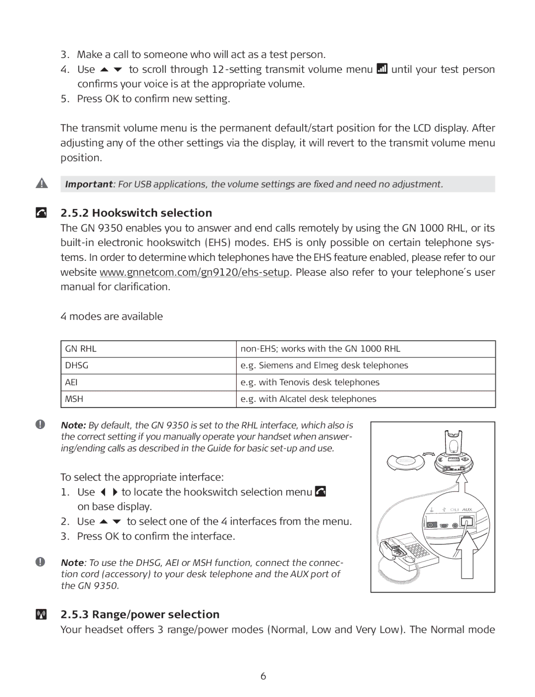 GN Netcom GN9350, GN 9330 manual Hookswitch selection, Range/power selection 