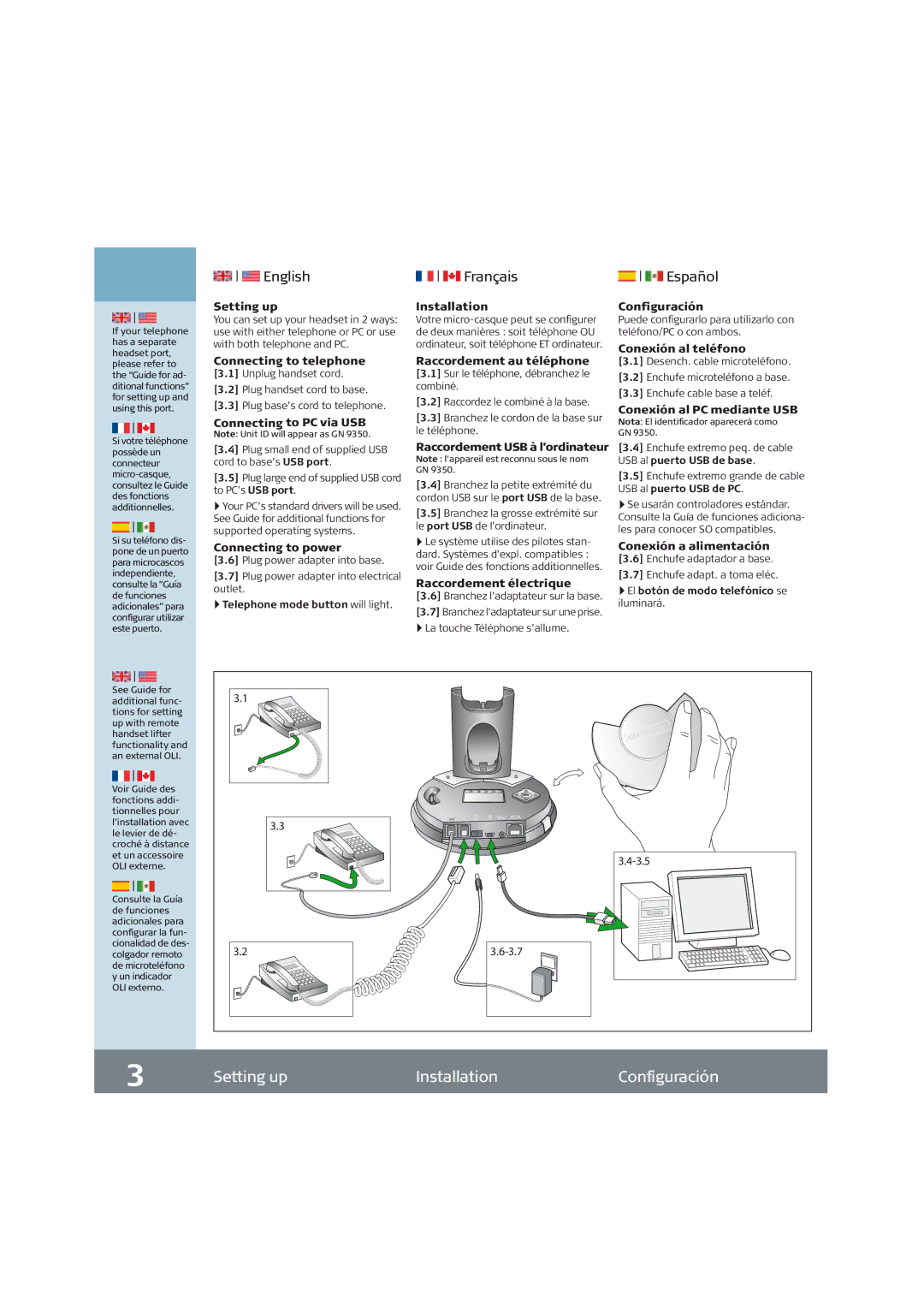 GN Netcom GN 9350 technical specifications Setting up Installation Configuración 