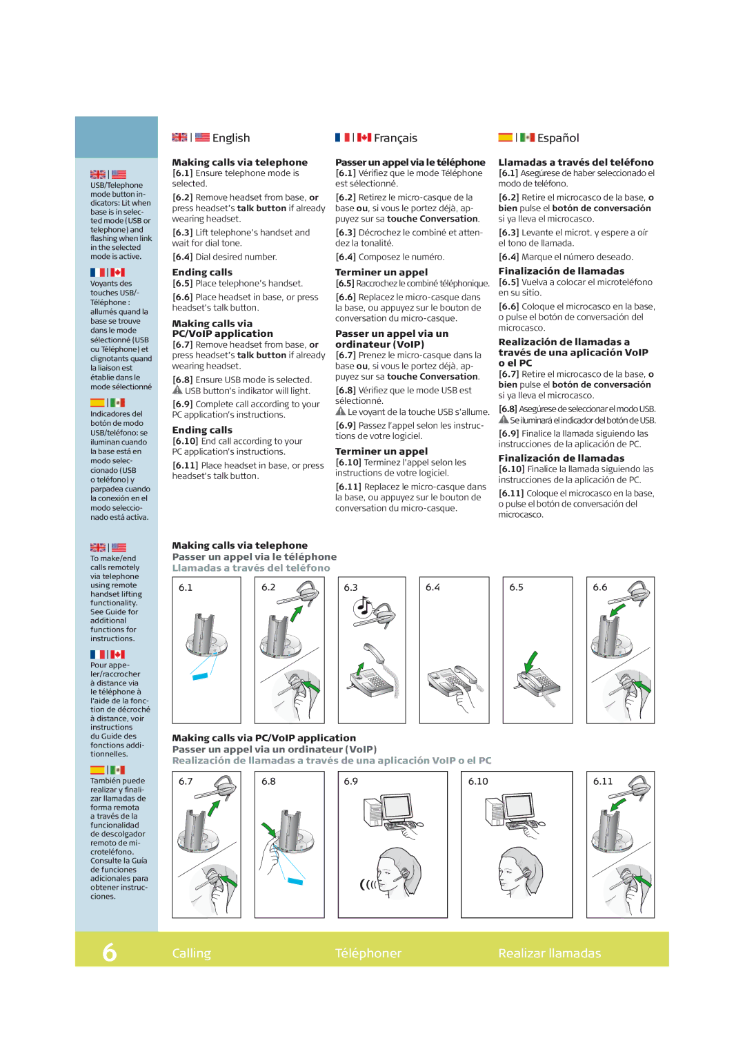 GN Netcom GN 9350 technical specifications Calling Téléphoner Realizar llamadas 