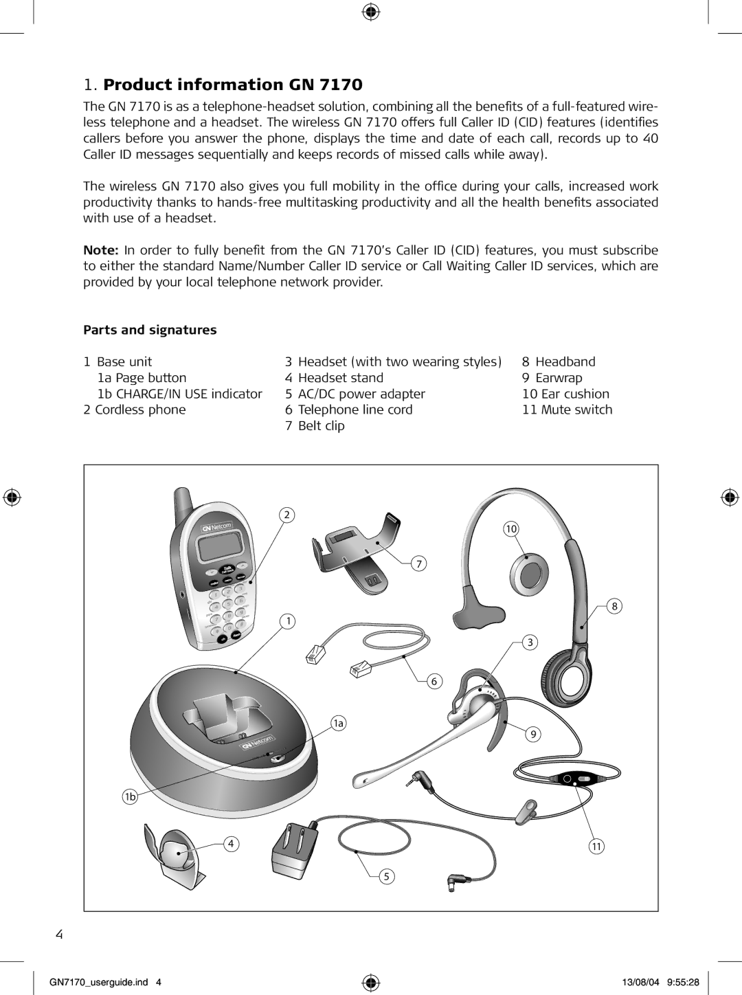 GN Netcom GN7170 manual Product information GN, Parts and signatures 