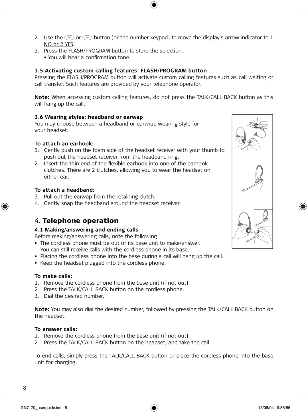 GN Netcom GN7170 manual Telephone operation 