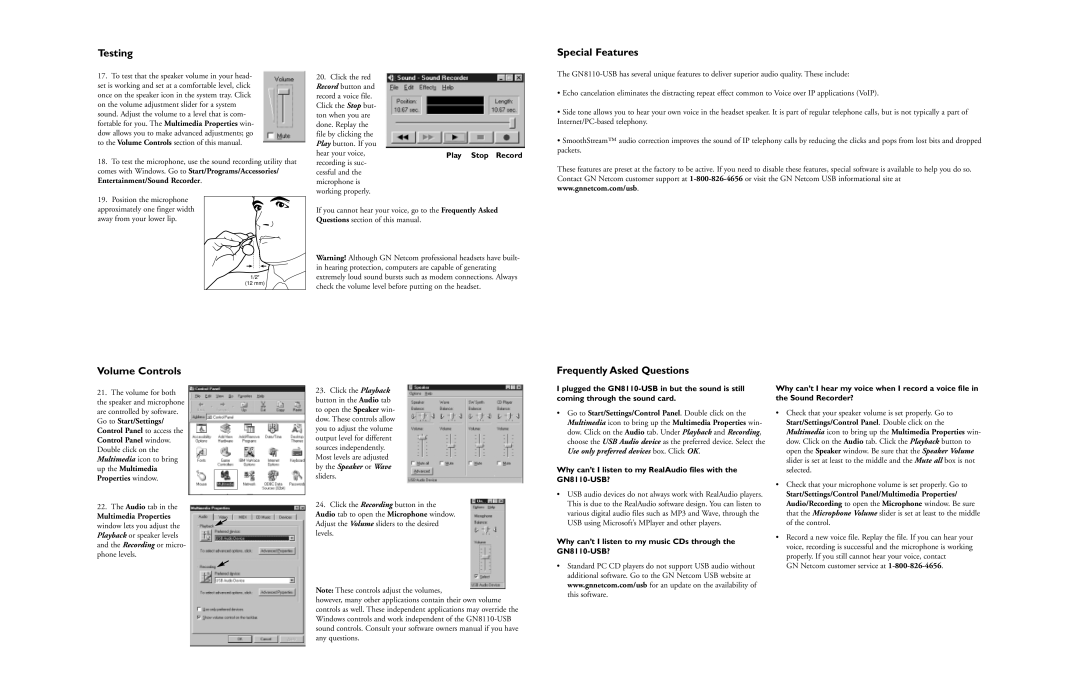 GN Netcom GN8110 manual Testing, Special Features, Volume Controls, Frequently Asked Questions 