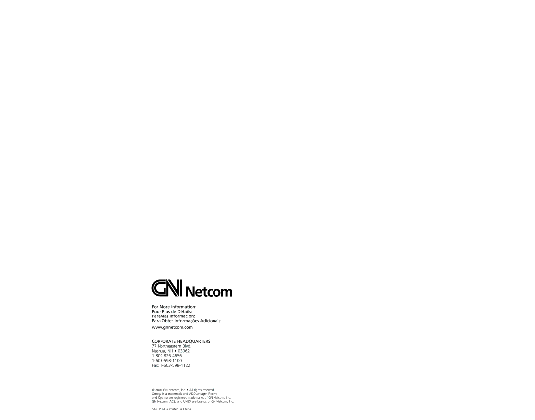 GN Netcom F-100, Plus ADP-I manual Corporate Headquarters 