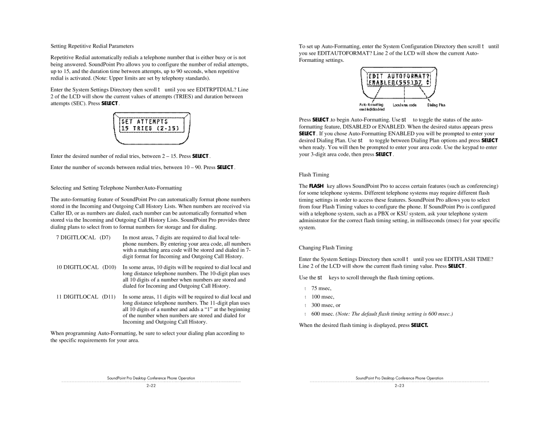 GN Netcom SE-220 Setting Repetitive Redial Parameters, Selecting and Setting Telephone NumberAuto-Formatting, Flash Timing 