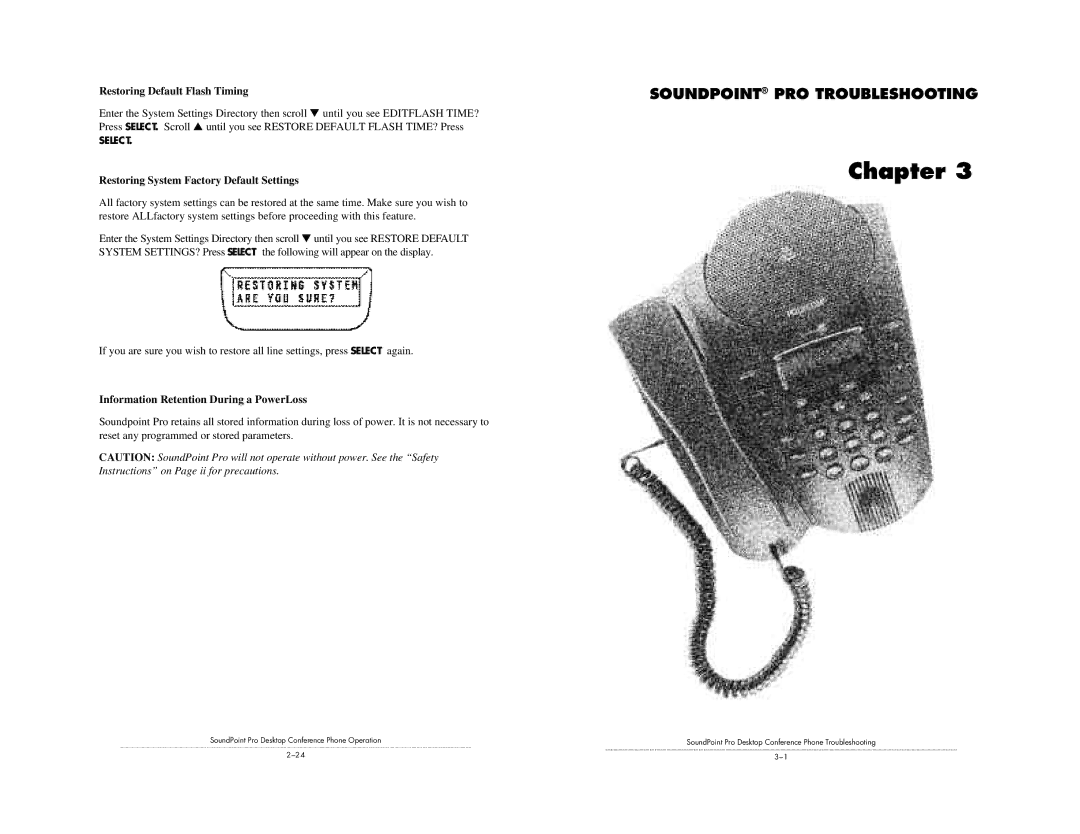 GN Netcom SE-220 installation instructions Restoring Default Flash Timing, Restoring System Factory Default Settings 