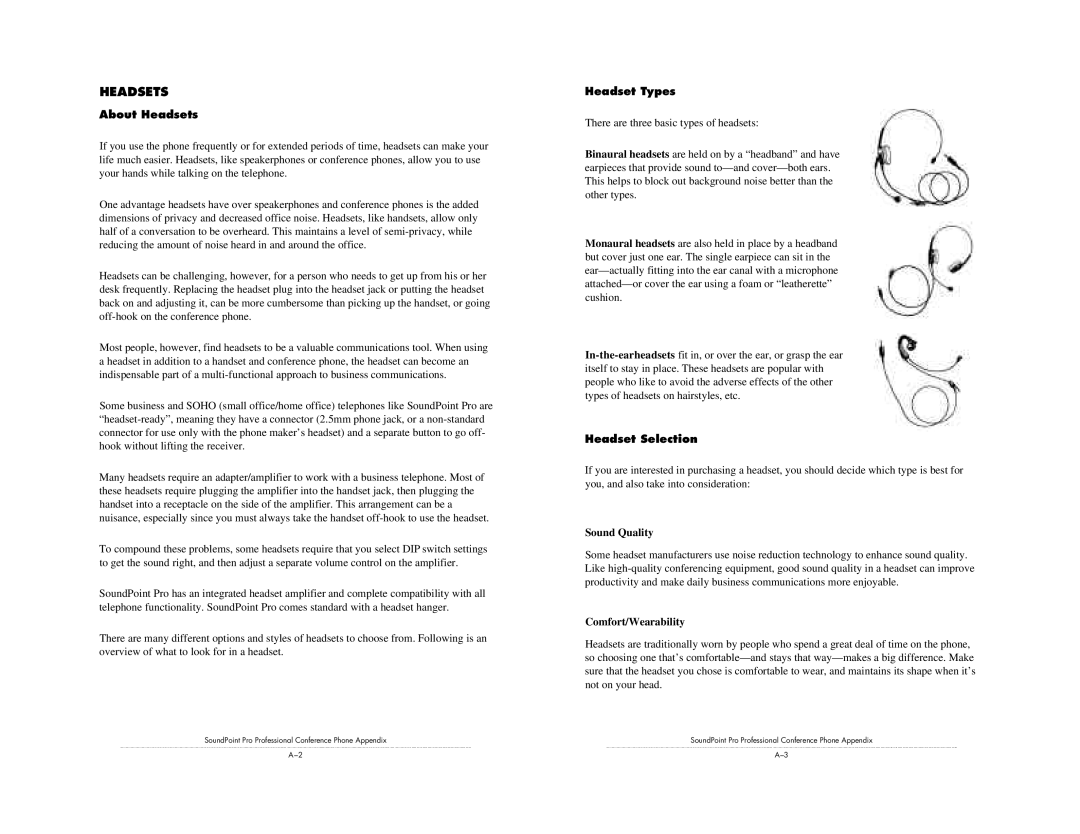 GN Netcom SE-220 installation instructions About Headsets, Headset Types, Headset Selection 