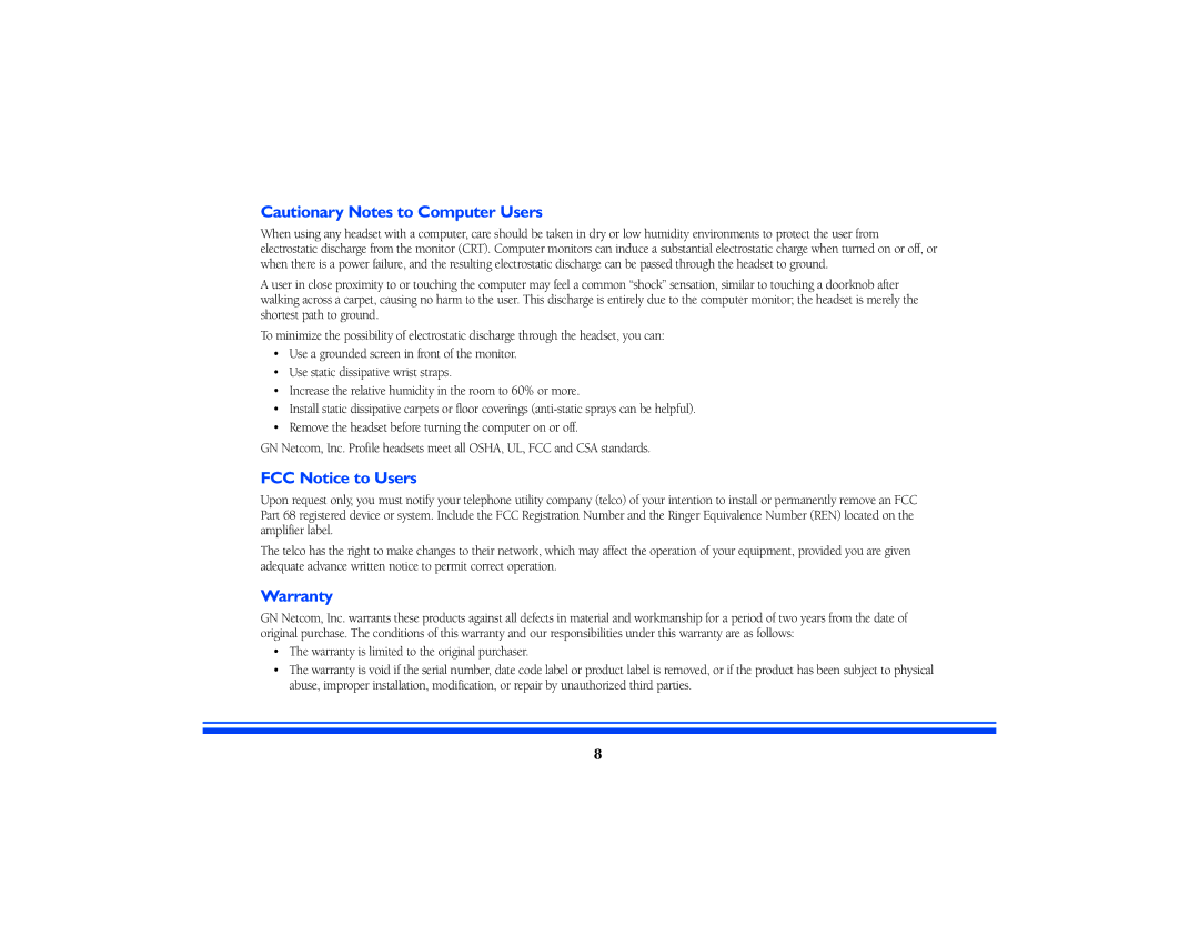 GN Netcom STRATUS ULTRA-G manual FCC Notice to Users 