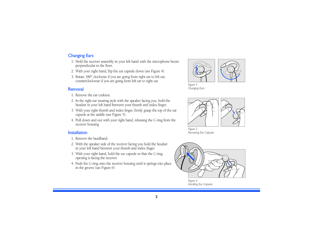 GN Netcom STRATUS ULTRA-G manual Changing Ears, Removal, Installation 