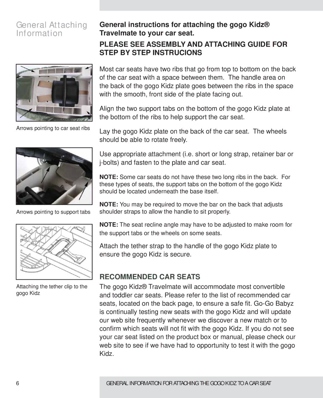 Go-Go Babyz UNIQR manual General Attaching Information, Recommended CAR Seats 