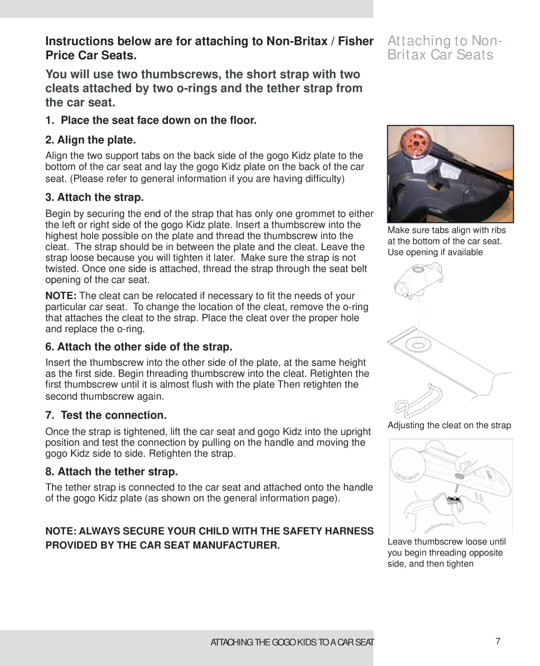 Go-Go Babyz UNIQR manual Attaching to Non- Britax Car Seats 