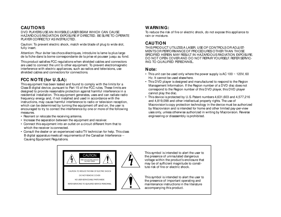 Go-Video 3000, DVS3100 manual FCC Note for U.S.A 