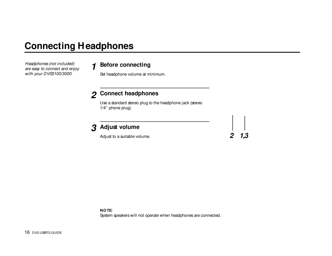 Go-Video 3000, DVS3100 manual Connecting Headphones, Before connecting, Connect headphones, Adjust volume 