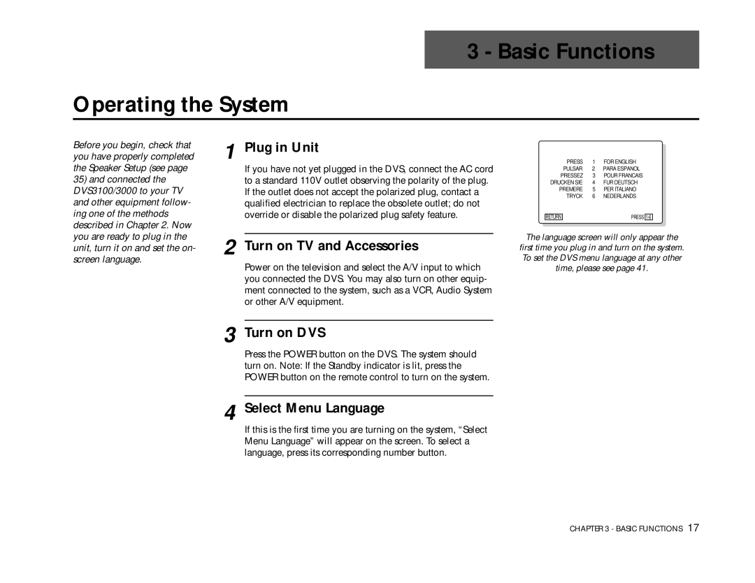 Go-Video DVS3100, 3000 manual Basic Functions, Operating the System 